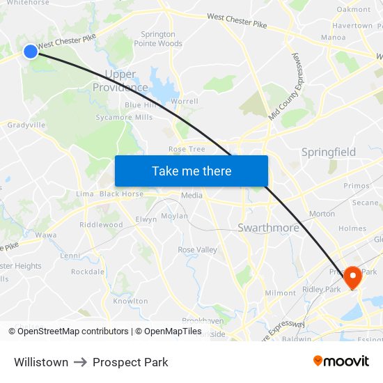 Willistown to Prospect Park map