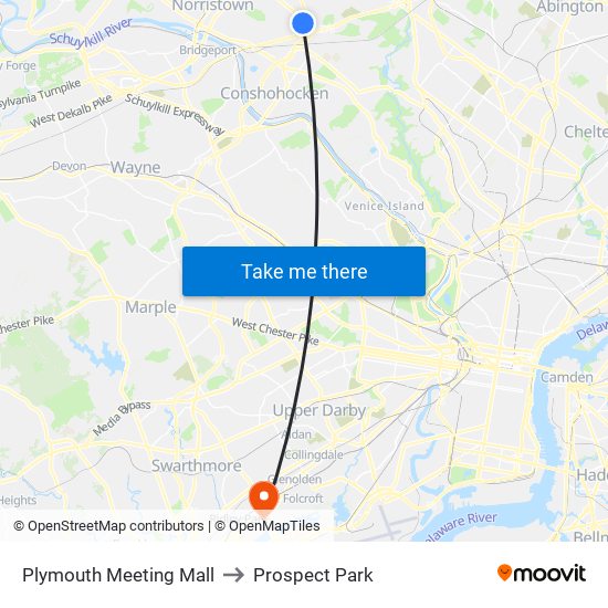 Plymouth Meeting Mall to Prospect Park map