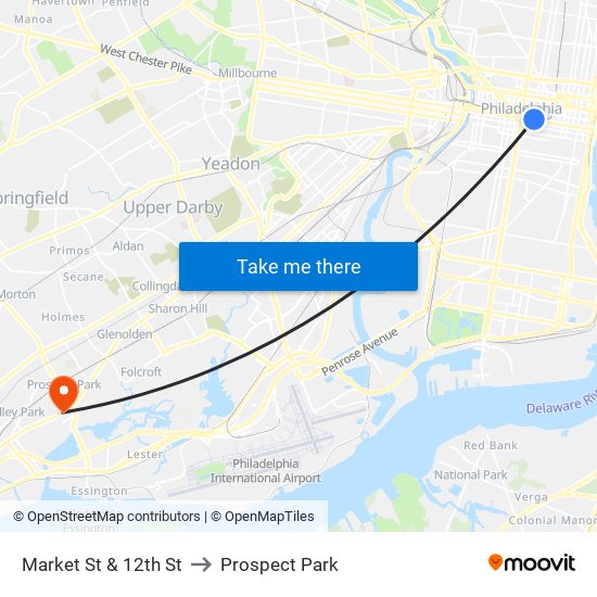 Market St & 12th St to Prospect Park map