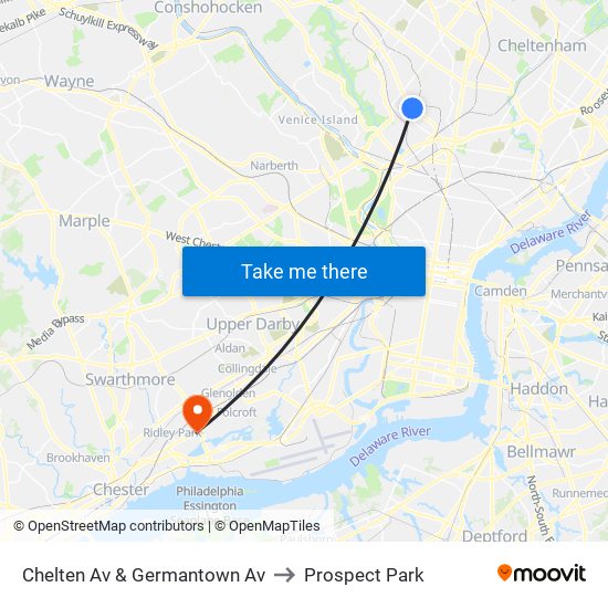 Chelten Av & Germantown Av to Prospect Park map