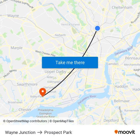 Wayne Junction to Prospect Park map