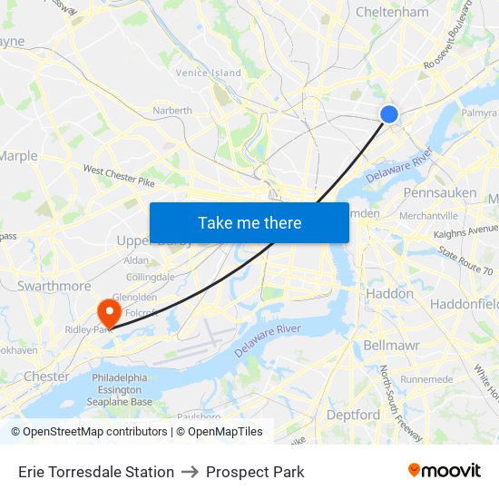 Erie Torresdale Station to Prospect Park map