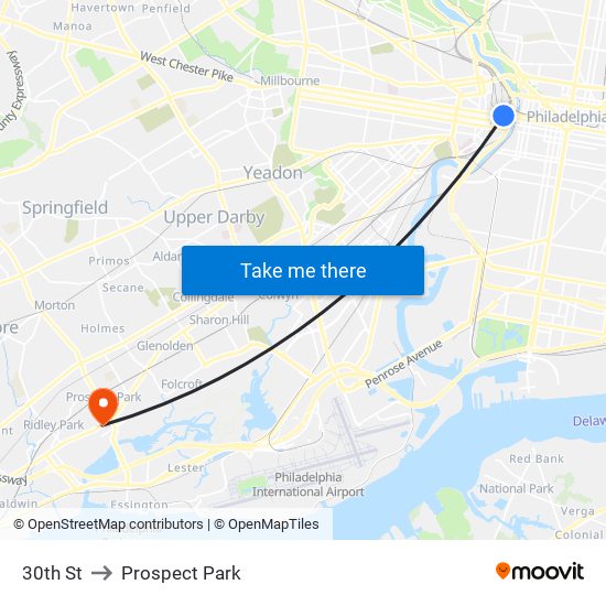 30th St to Prospect Park map