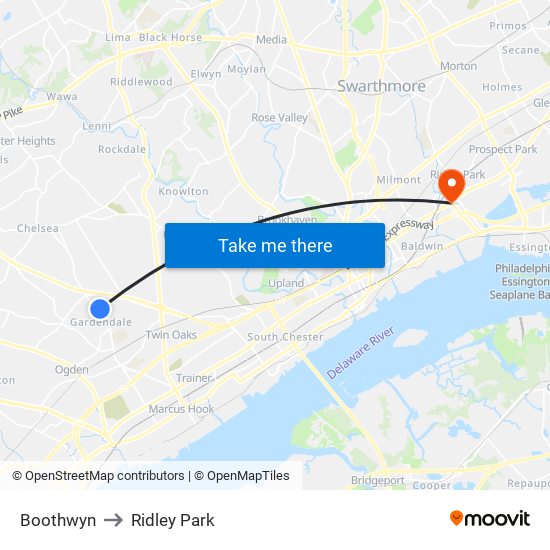 Boothwyn to Ridley Park map