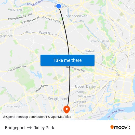 Bridgeport to Ridley Park map