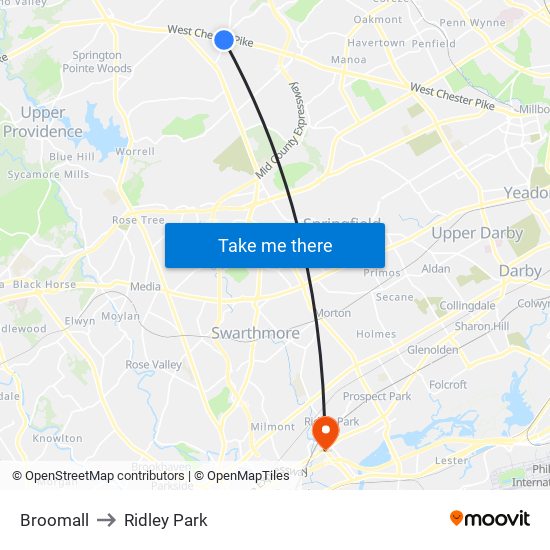 Broomall to Ridley Park map