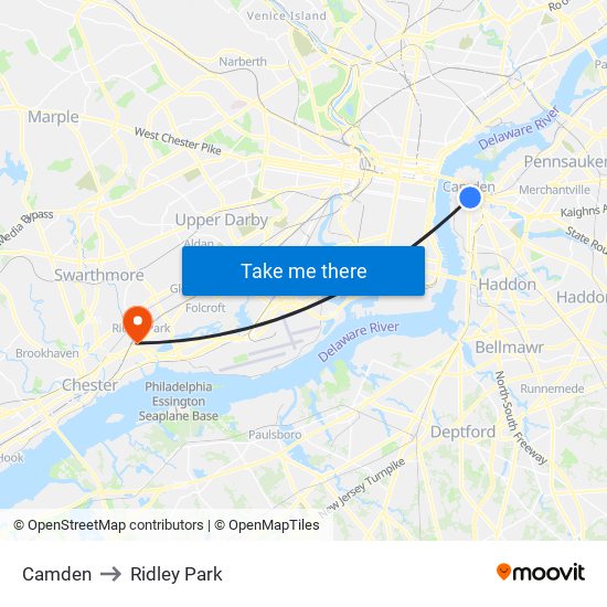 Camden to Ridley Park map
