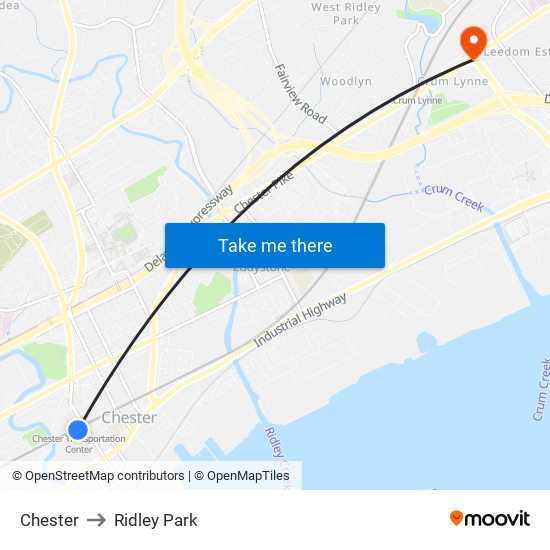 Chester to Ridley Park map