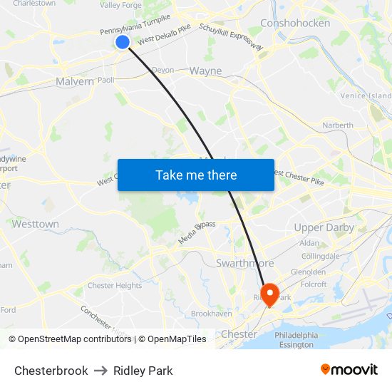 Chesterbrook to Ridley Park map