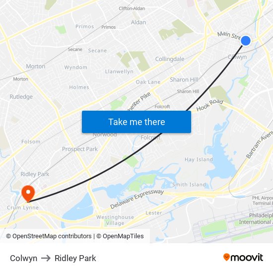 Colwyn to Ridley Park map