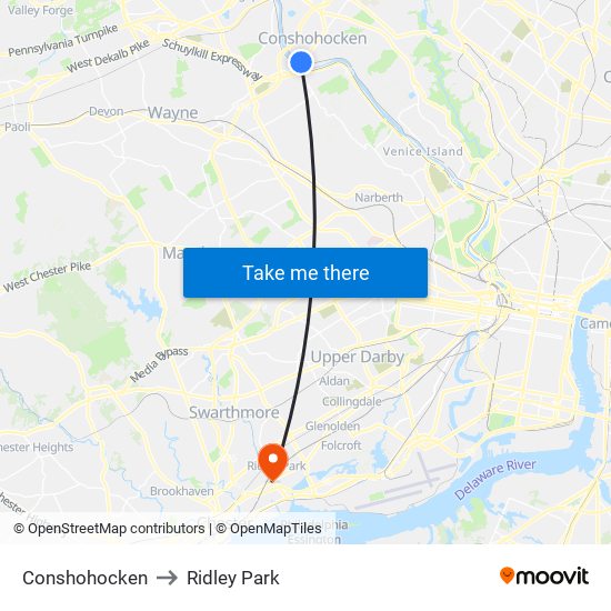 Conshohocken to Ridley Park map