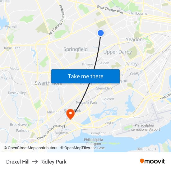 Drexel Hill to Ridley Park map