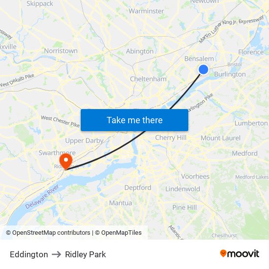 Eddington to Ridley Park map