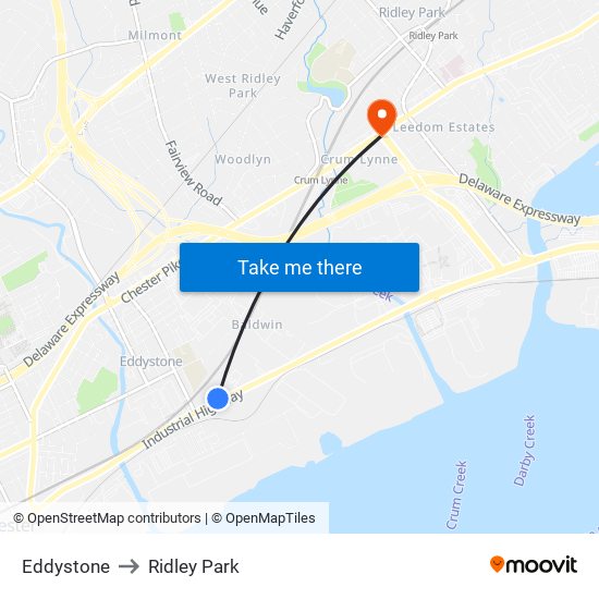 Eddystone to Ridley Park map