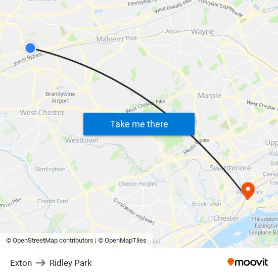 Exton to Ridley Park map