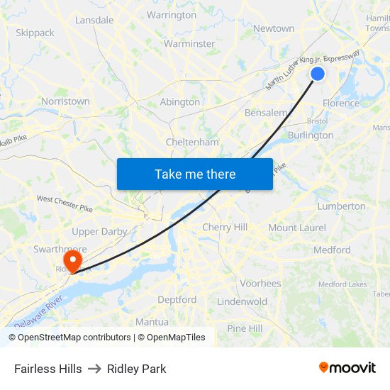 Fairless Hills to Ridley Park map