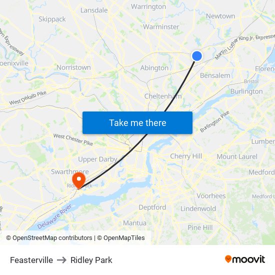 Feasterville to Ridley Park map