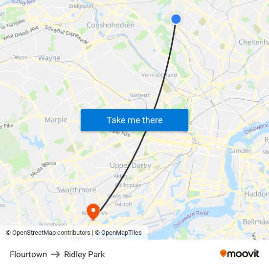 Flourtown to Ridley Park map