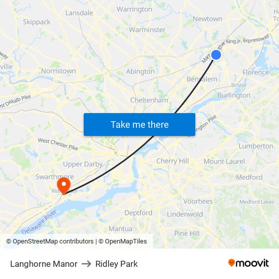 Langhorne Manor to Ridley Park map