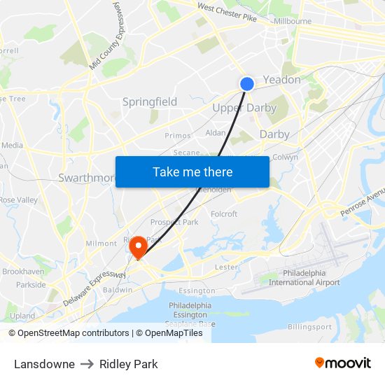 Lansdowne to Ridley Park map