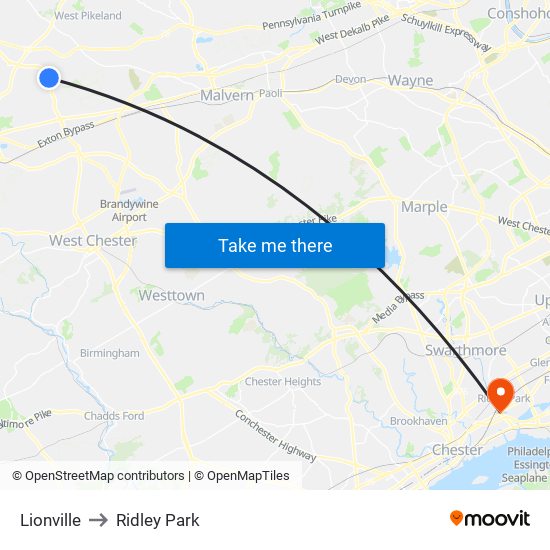 Lionville to Ridley Park map