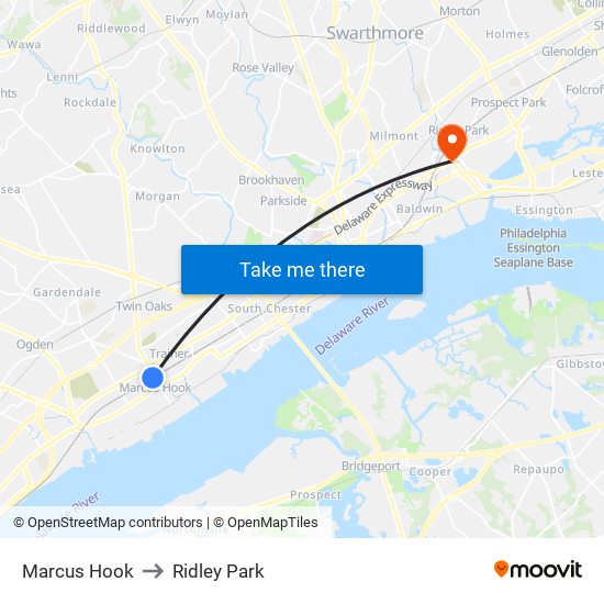 Marcus Hook to Ridley Park map