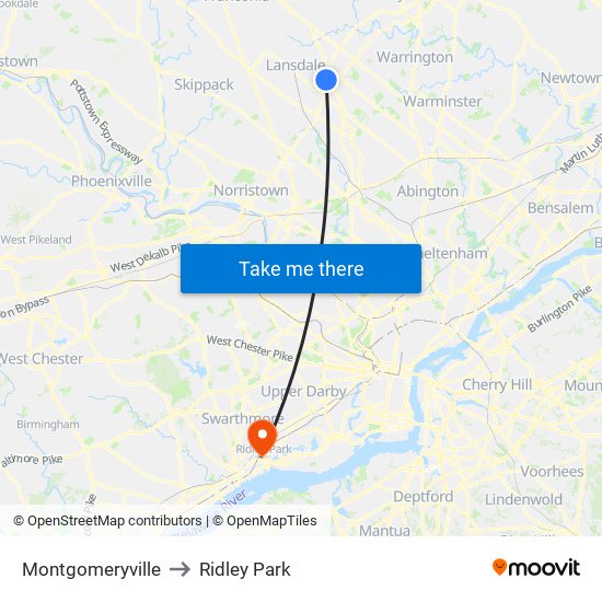 Montgomeryville to Ridley Park map