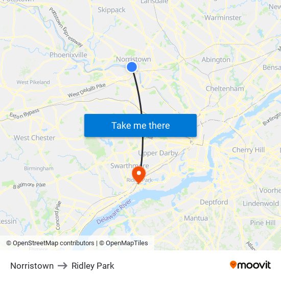 Norristown to Ridley Park map