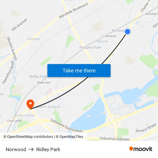 Norwood to Ridley Park map