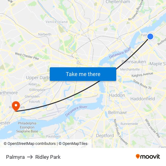 Palmyra to Ridley Park map