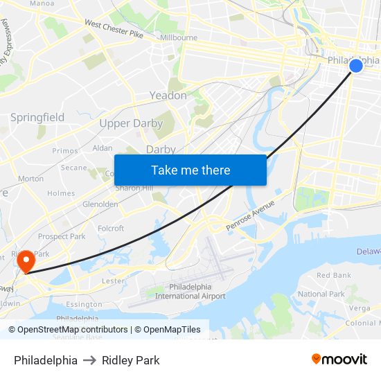 Philadelphia to Ridley Park map