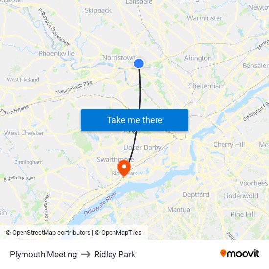 Plymouth Meeting to Ridley Park map