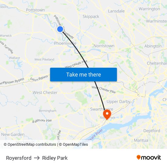 Royersford to Ridley Park map