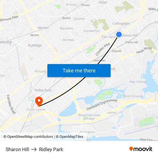 Sharon Hill to Ridley Park map