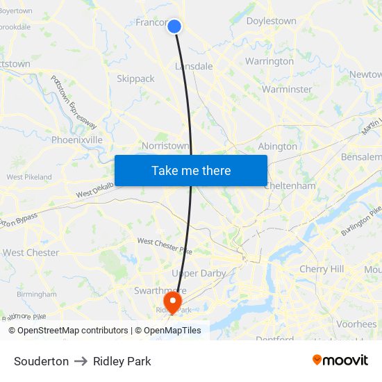 Souderton to Ridley Park map