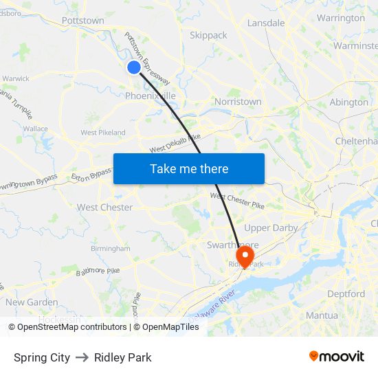Spring City to Ridley Park map
