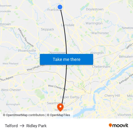 Telford to Ridley Park map