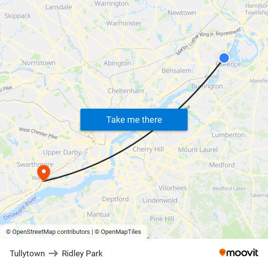 Tullytown to Ridley Park map