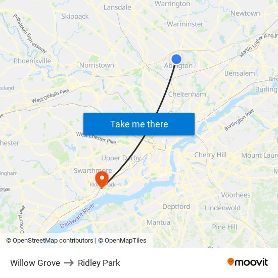 Willow Grove to Ridley Park map