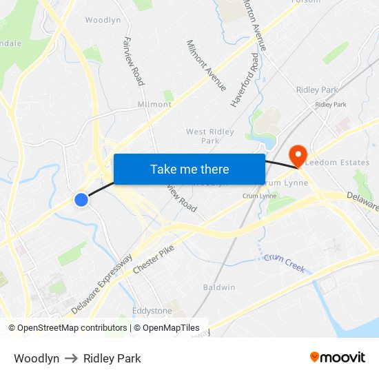 Woodlyn to Ridley Park map