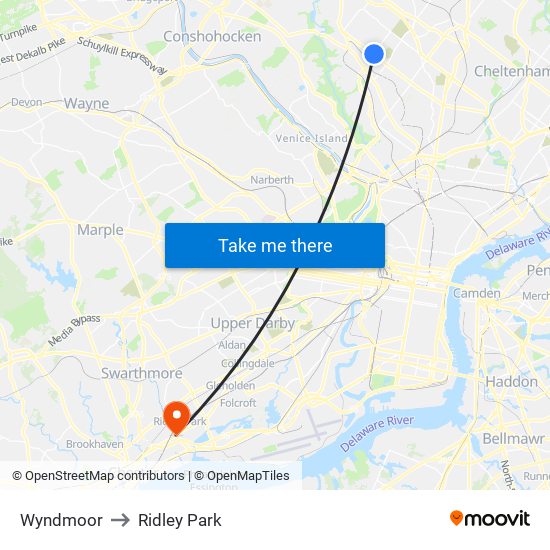 Wyndmoor to Ridley Park map