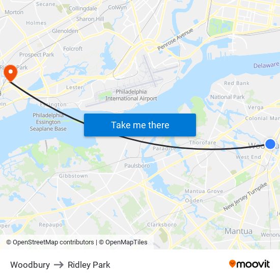 Woodbury to Ridley Park map