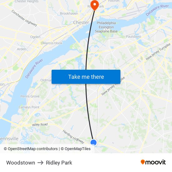 Woodstown to Ridley Park map