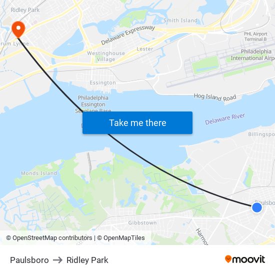 Paulsboro to Ridley Park map