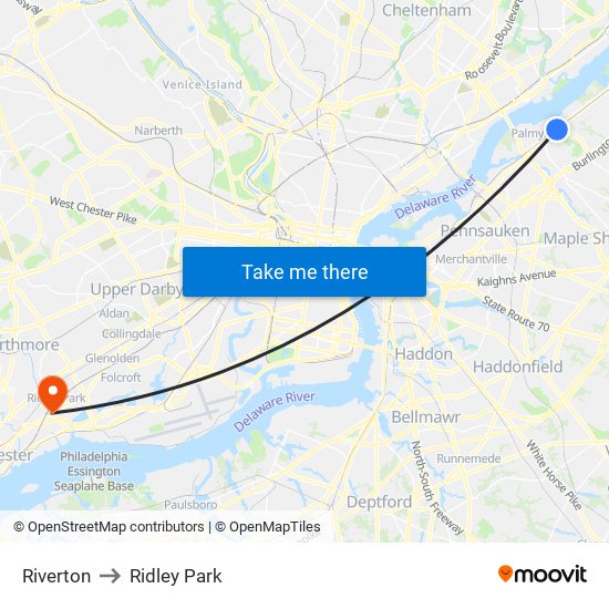 Riverton to Ridley Park map