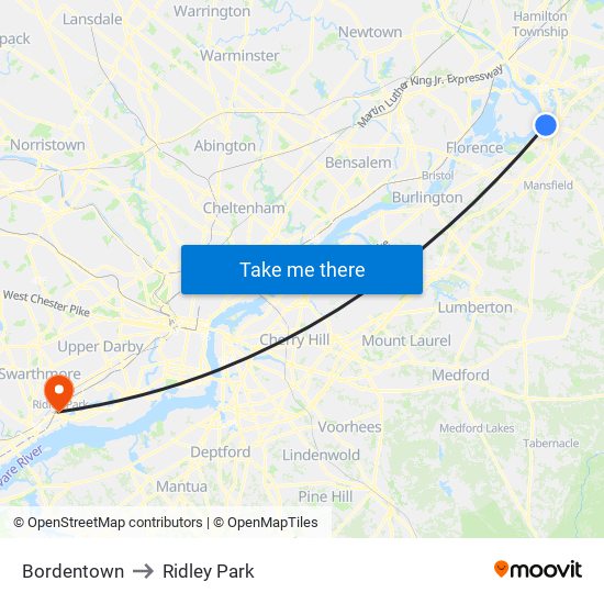 Bordentown to Ridley Park map