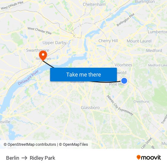 Berlin to Ridley Park map