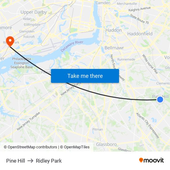 Pine Hill to Ridley Park map