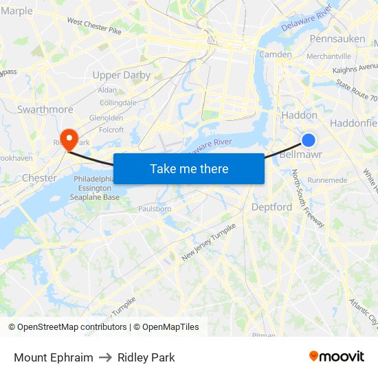 Mount Ephraim to Ridley Park map