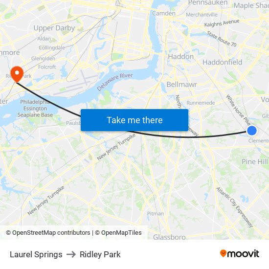 Laurel Springs to Ridley Park map